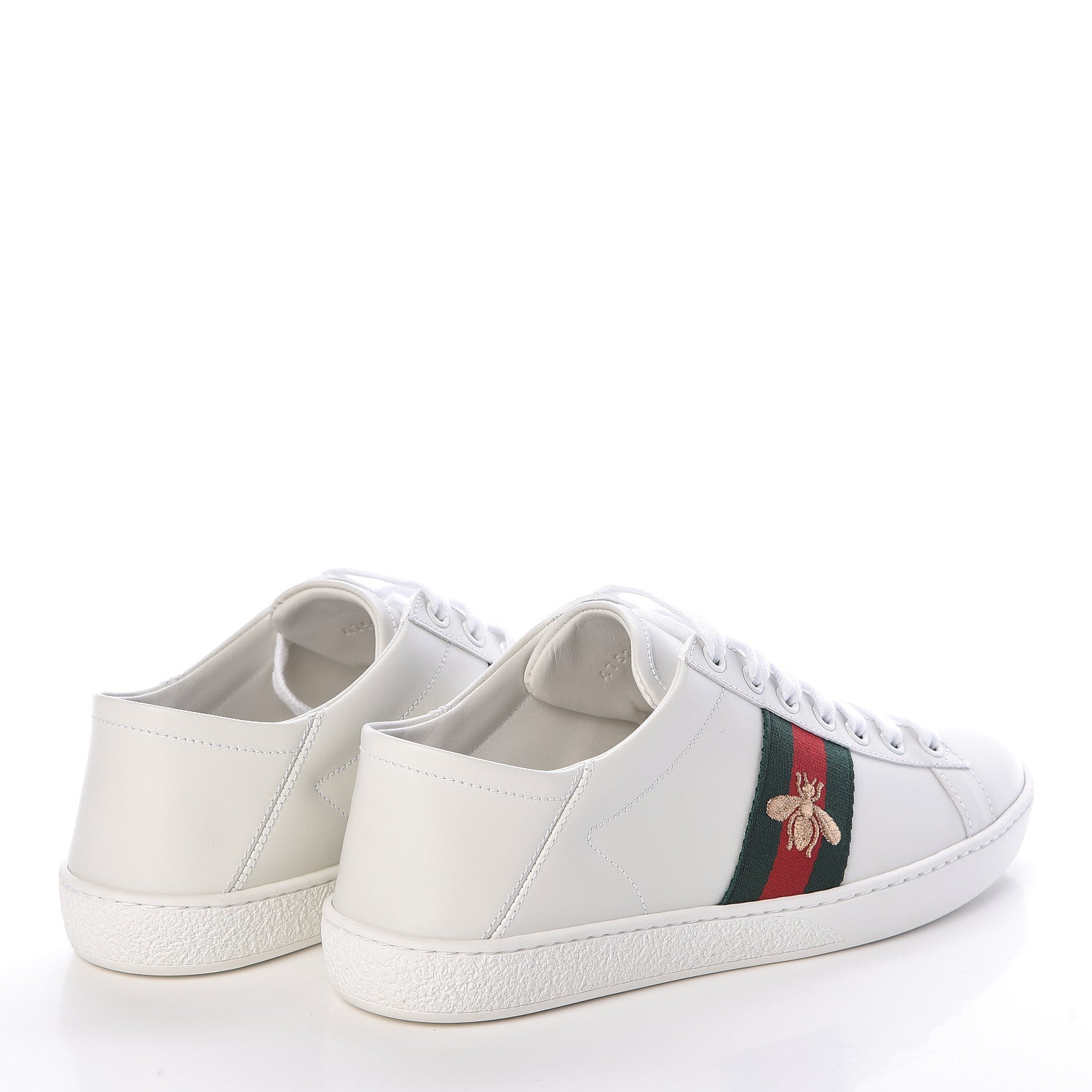 Gucci Calfskin Web Bee Embroidered Womens Ace Sneakers 38 White Green 4 of 9
