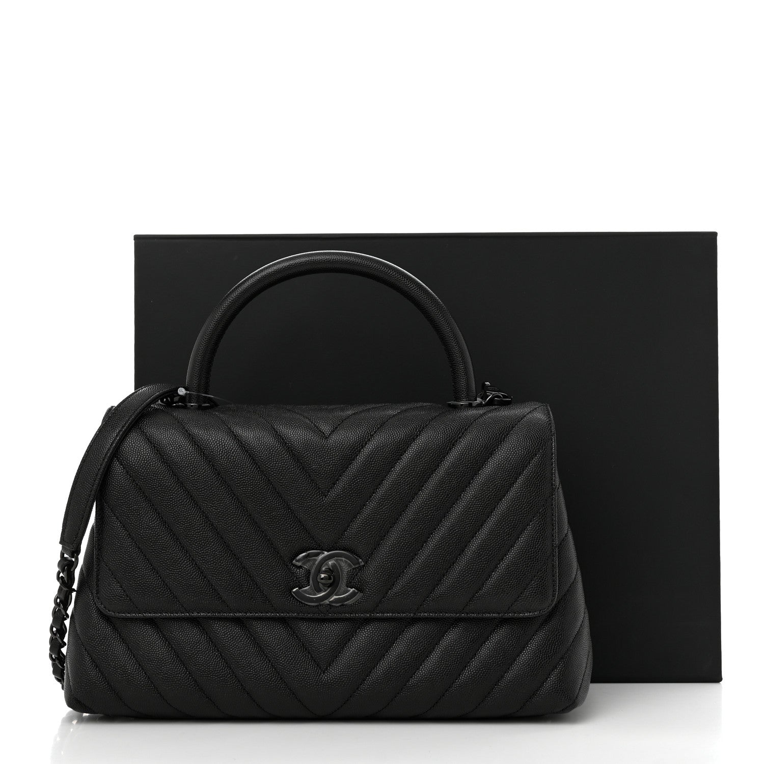 Chanel Caviar Chevron Quilted Small Coco Handle Flap So Black 11 of 11