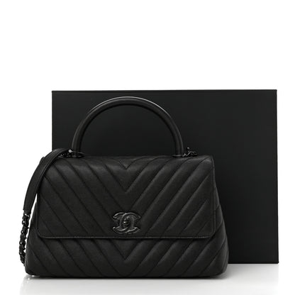 Chanel Caviar Chevron Quilted Small Coco Handle Flap So Black 11 of 11