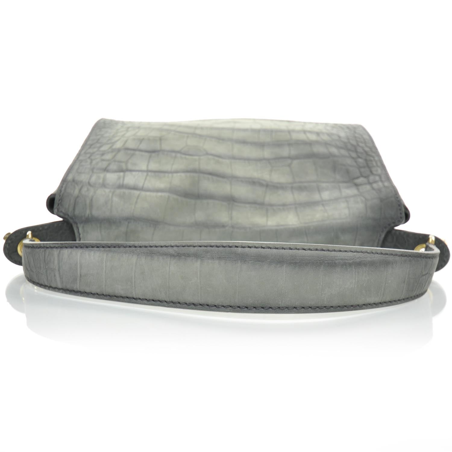 Saint Laurent Crocodile Embossed Nubuck Catwalk Bag Anthracite Grey 5 of 8