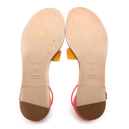 Hermes Calfskin Santorini Sandals 36.5 Jaune Sable Rose 6 of 10