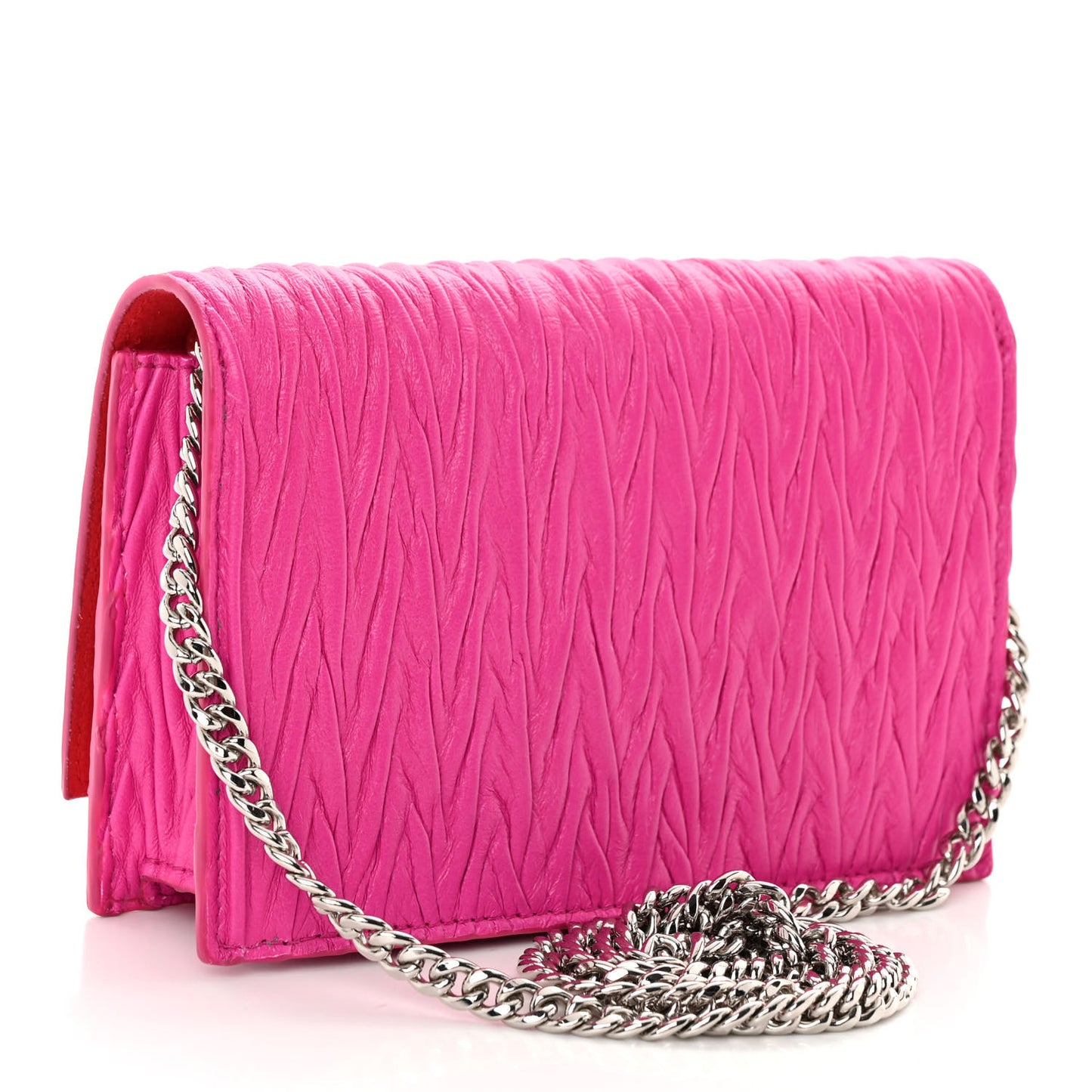 Lambskin Pleated Skull Small Chain Crossbody Bag Fuchsia