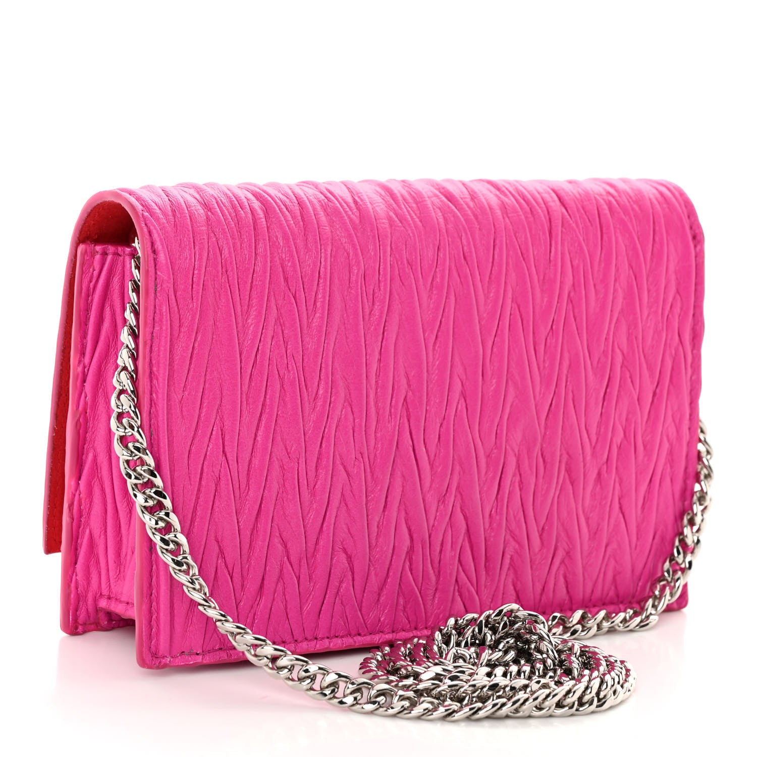 Alexander McQueen Lambskin Pleated Skull Small Chain Crossbody Bag Fuchsia 3 of 9