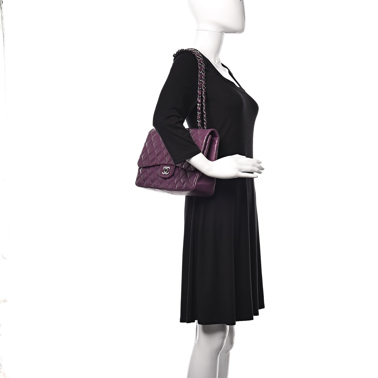 Chanel Lambskin Quilted Jumbo Single Flap Dark Purple 2 of 15