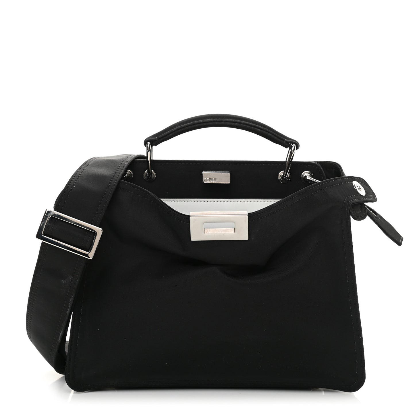 Nylon Vitello Cover Logo Embossed Mini Peekaboo I SEE U Satchel Black White