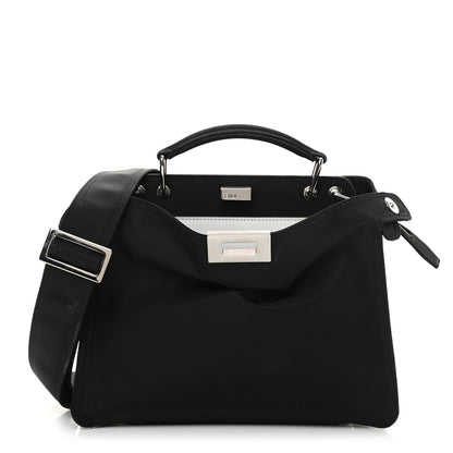 Fendi Nylon Vitello Cover Logo Embossed Mini Peekaboo I SEE U Satchel Black White 1 of 17