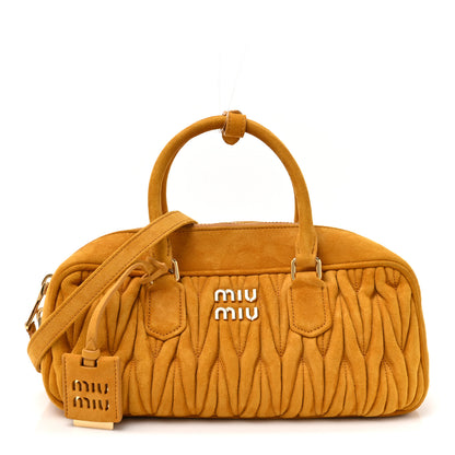Miu Miu Suede Matelasse Large Arcadie Top Handle Bag Whiskey 1 of 12