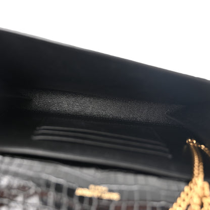 Saint Laurent Calfskin Crocodile Embossed Monogram Cassandra Chain Wallet Black 5 of 10