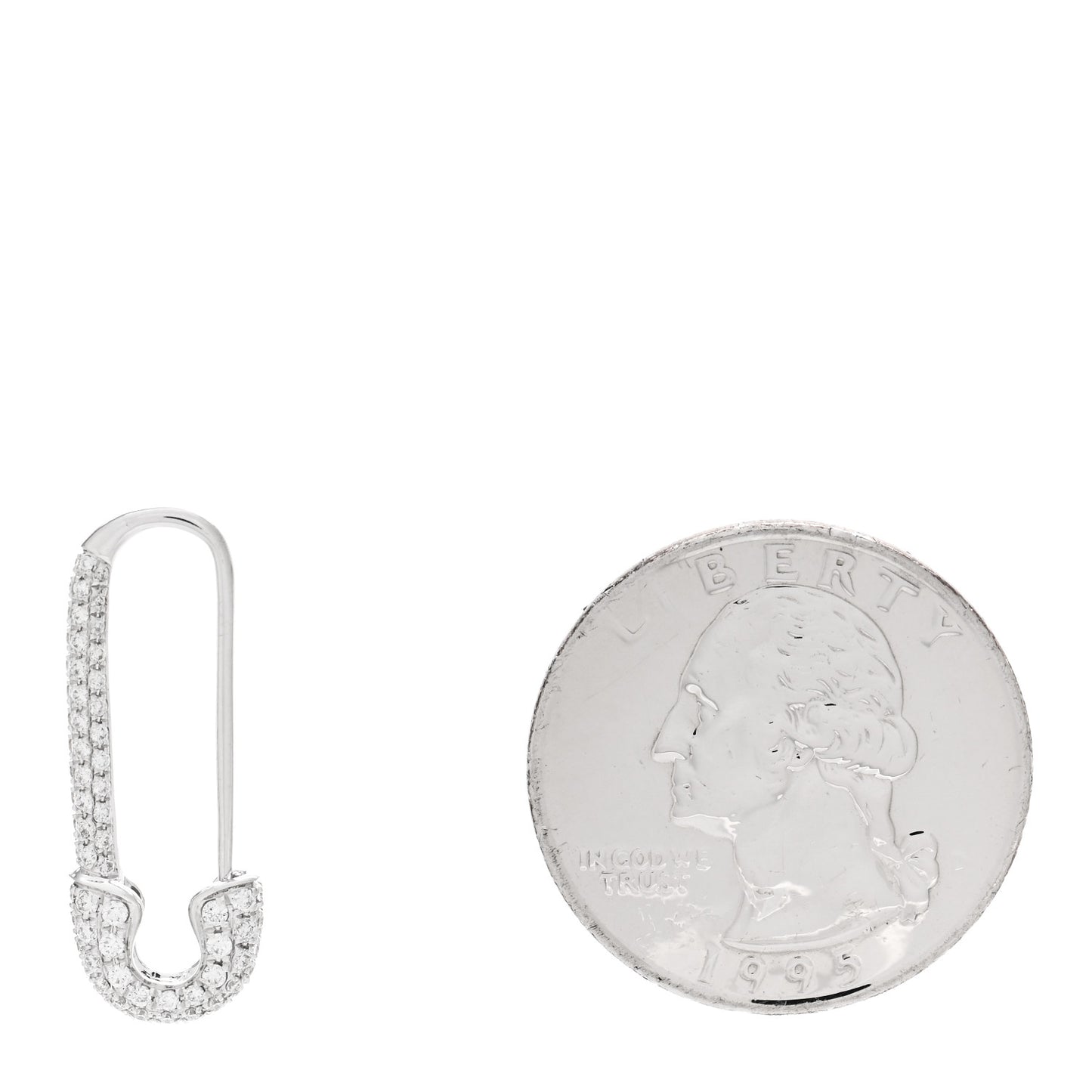 18K White Gold Diamond Safety Pin Earring