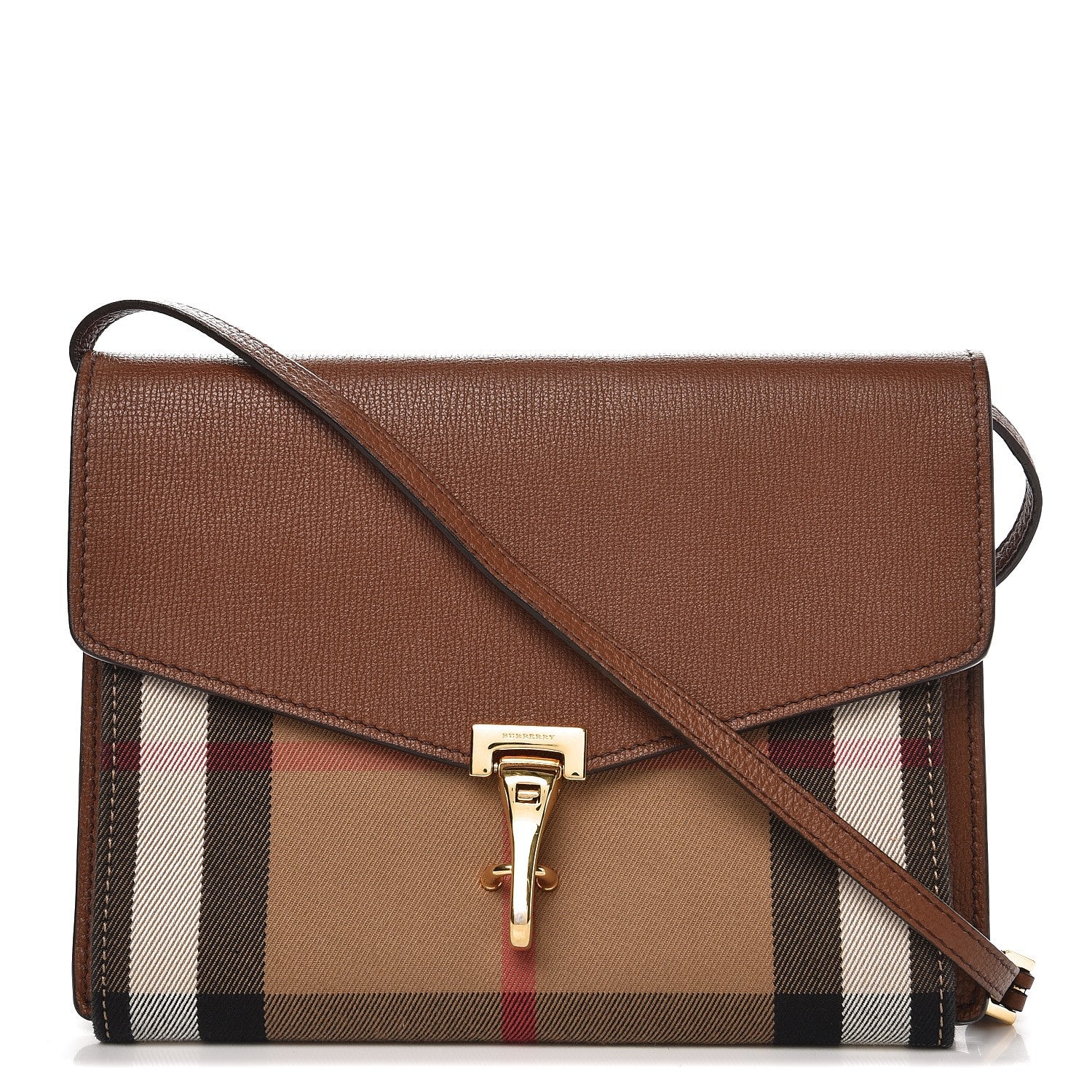 Burberry Derby Calfskin House Check Small Macken Crossbody Bag Tan 1 of 9