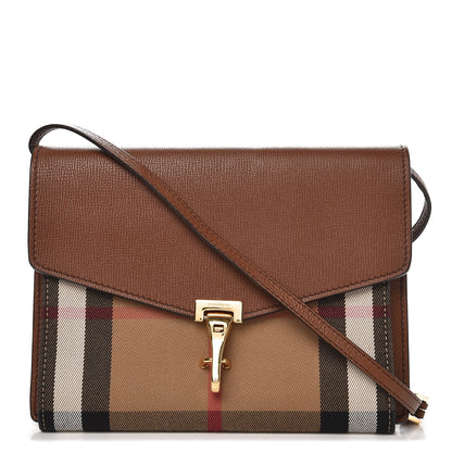 Burberry Derby Calfskin House Check Small Macken Crossbody Bag Tan 1 of 9