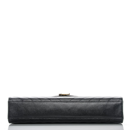 Saint Laurent Grain De Poudre Matelasse Chevron Large Monogram Satchel Black 9 of 17
