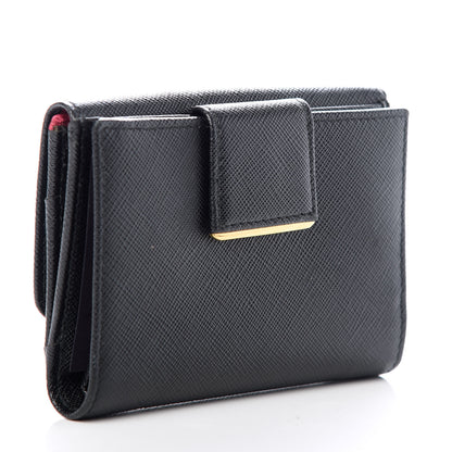 Prada Saffiano Multicolor Compact Flap Wallet Black Ibisco 3 of 8