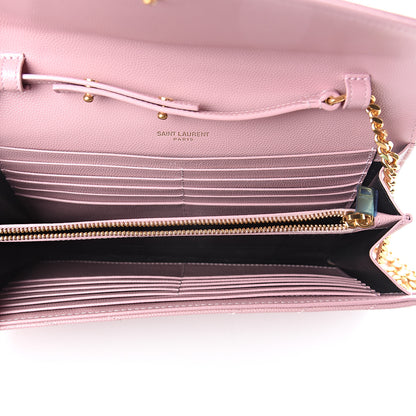 Saint Laurent Grain De Poudre Matelasse Chevron Monogram Chain Wallet Pale Pink 4 of 10