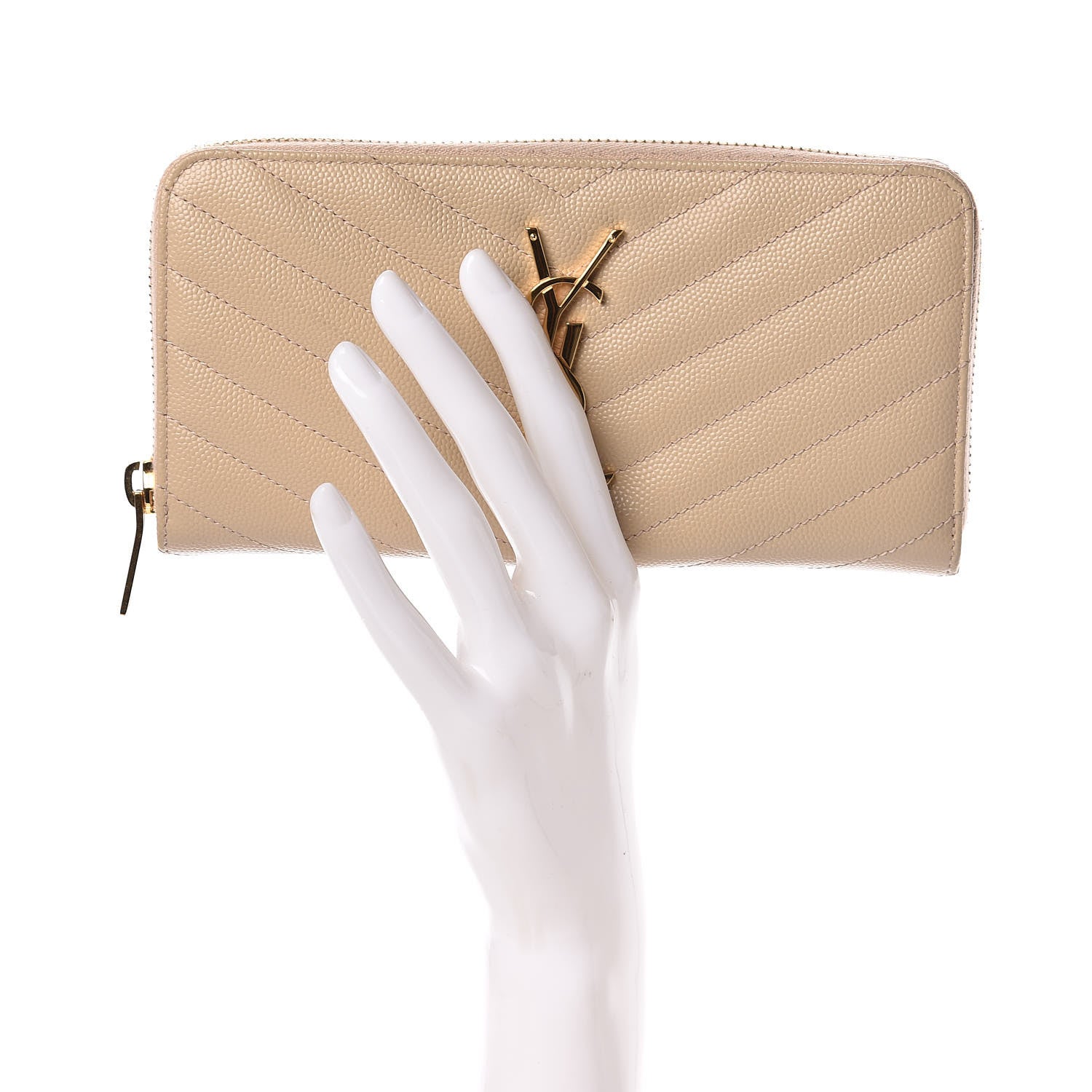 Saint Laurent Grain De Poudre Matelasse Chevron Monogram Zip Around Wallet Nude Powder 2 of 7