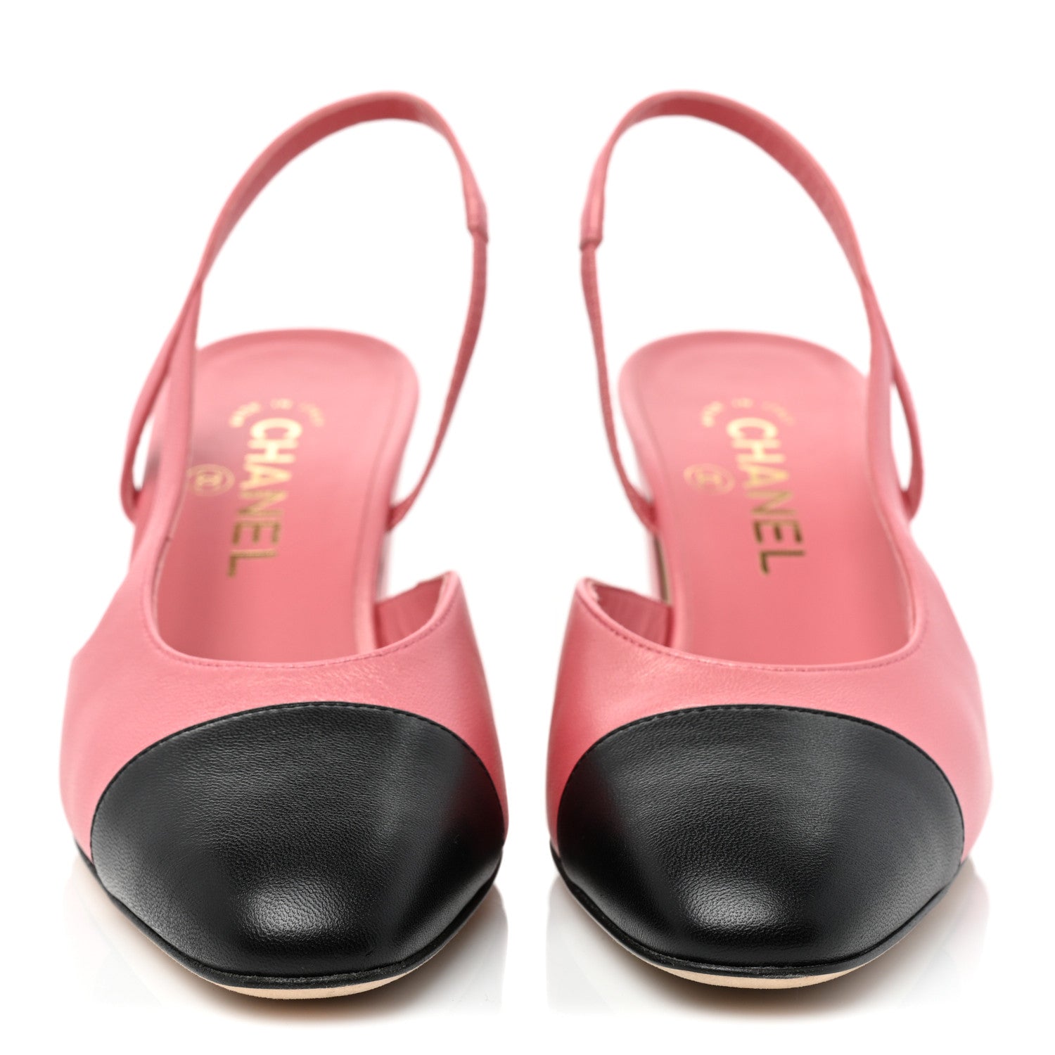 Chanel Iridescent Lambskin Cap Toe CC Slingback Pumps 39 Pink Black 2 of 9