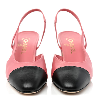 Chanel Iridescent Lambskin Cap Toe CC Slingback Pumps 39 Pink Black 2 of 9