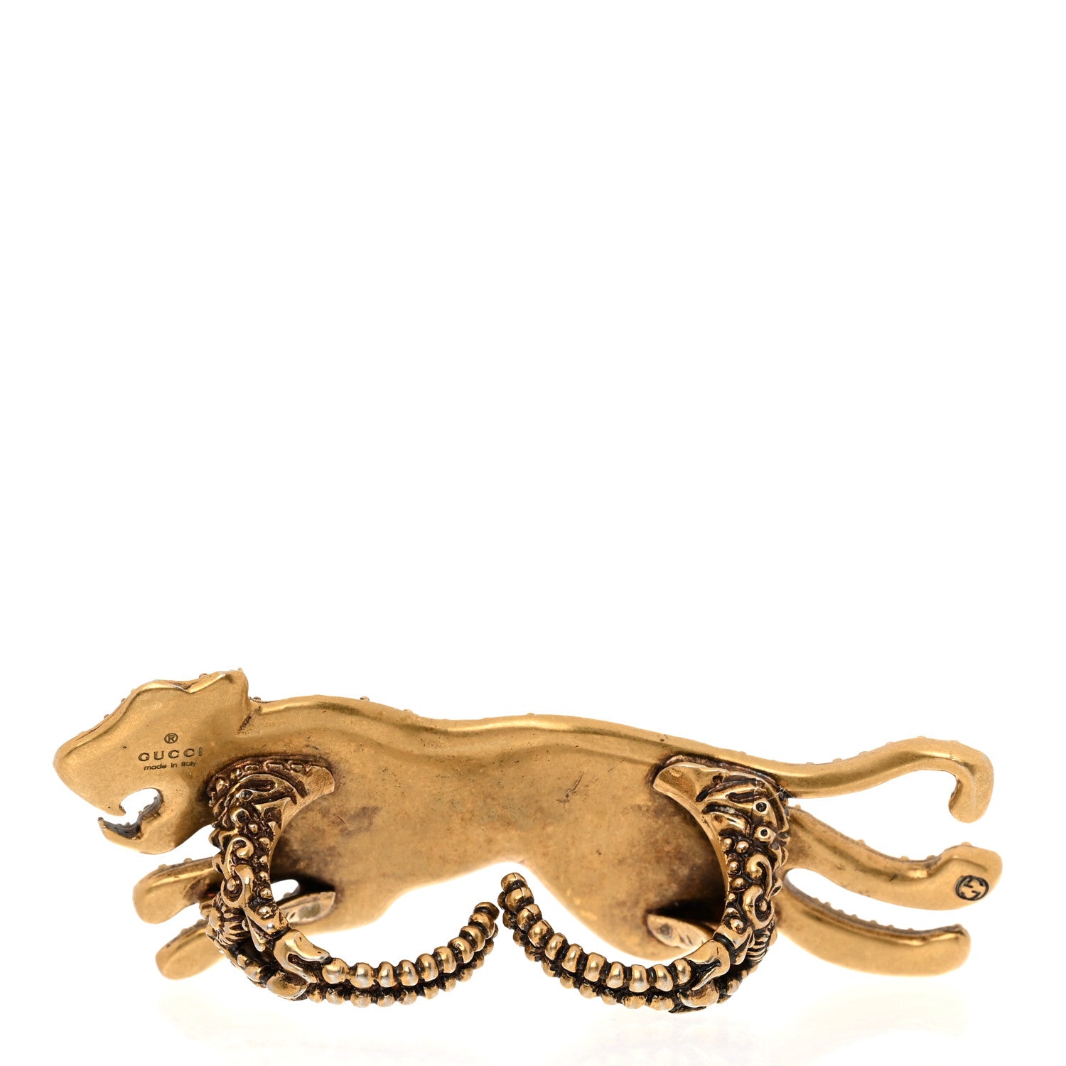 Gucci Crystal Tiger Multi-Finger Ring M Aged Gold Emerald 3 of 6