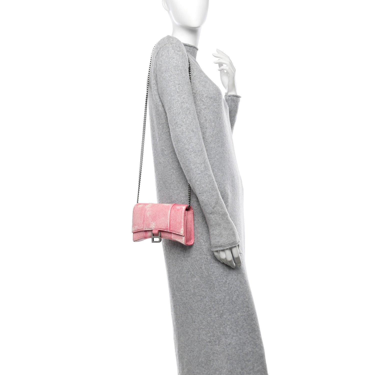 Balenciaga Nappa Denim Printed Hourglass Chain Bag Denim Pink 2 of 9