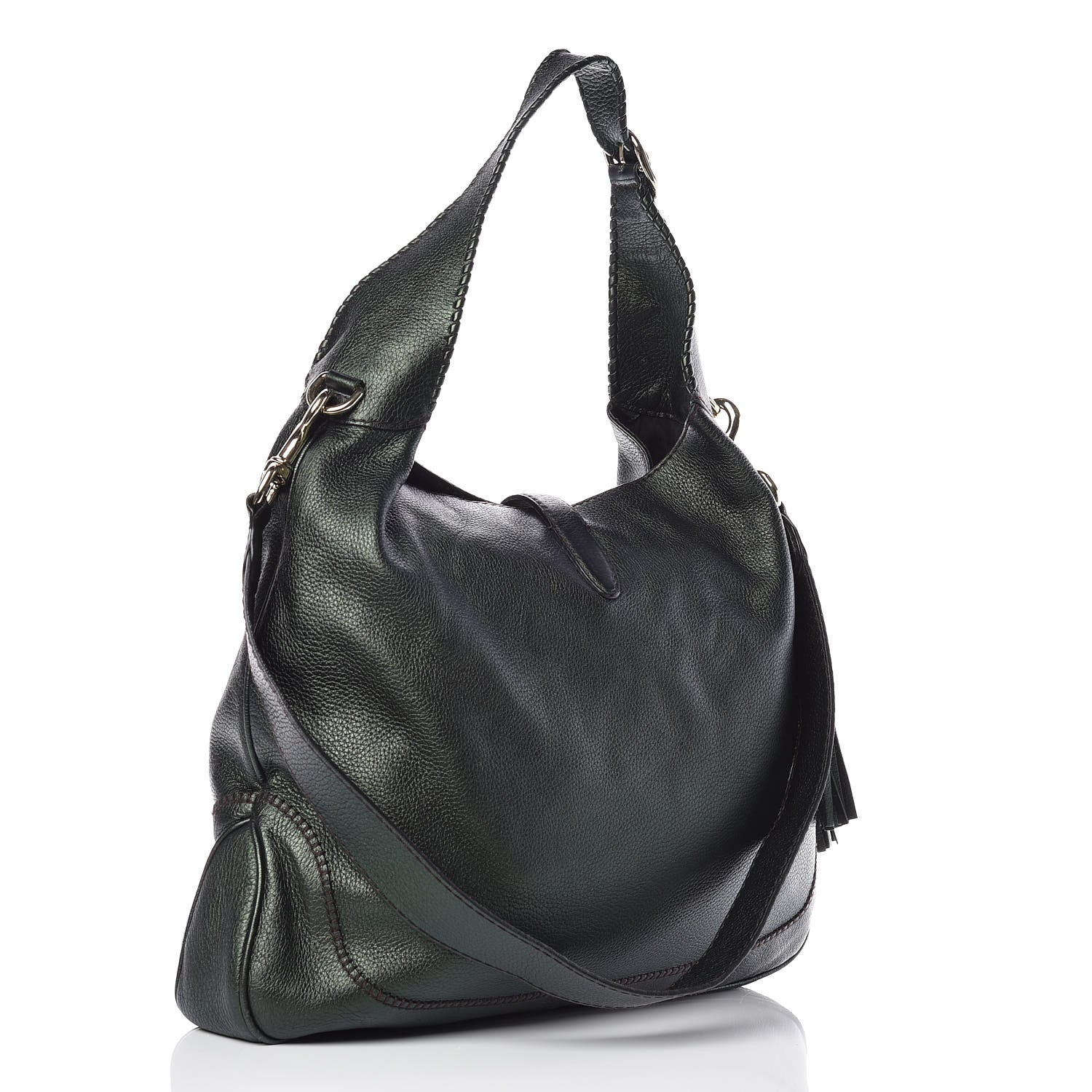 Gucci Metallic Pebbled Calfskin Large New Jackie Shoulder Bag Green 4 of 11