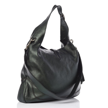 Gucci Metallic Pebbled Calfskin Large New Jackie Shoulder Bag Green 4 of 11