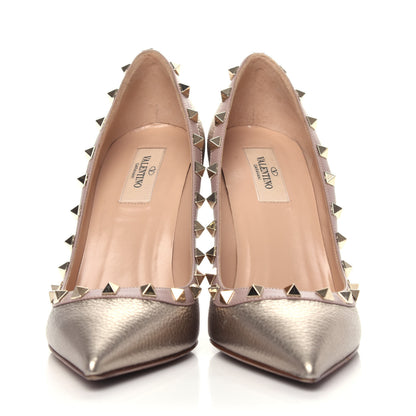 Valentino Garavani Metallic Pebbled Calfskin Rockstud 100mm Pumps 39 Sasso Poudre 2 of 9