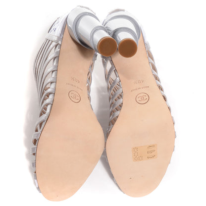 Chanel Patent Cage Peep Toe Heels 40.5 Gris 5 of 7