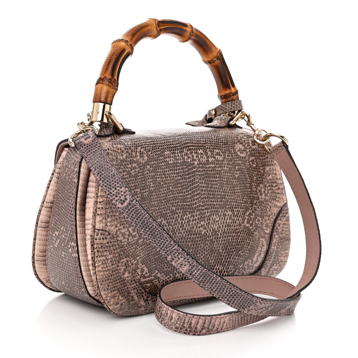 Gucci Lizard Medium New Bamboo Top Handle Bag Pink 3 of 11