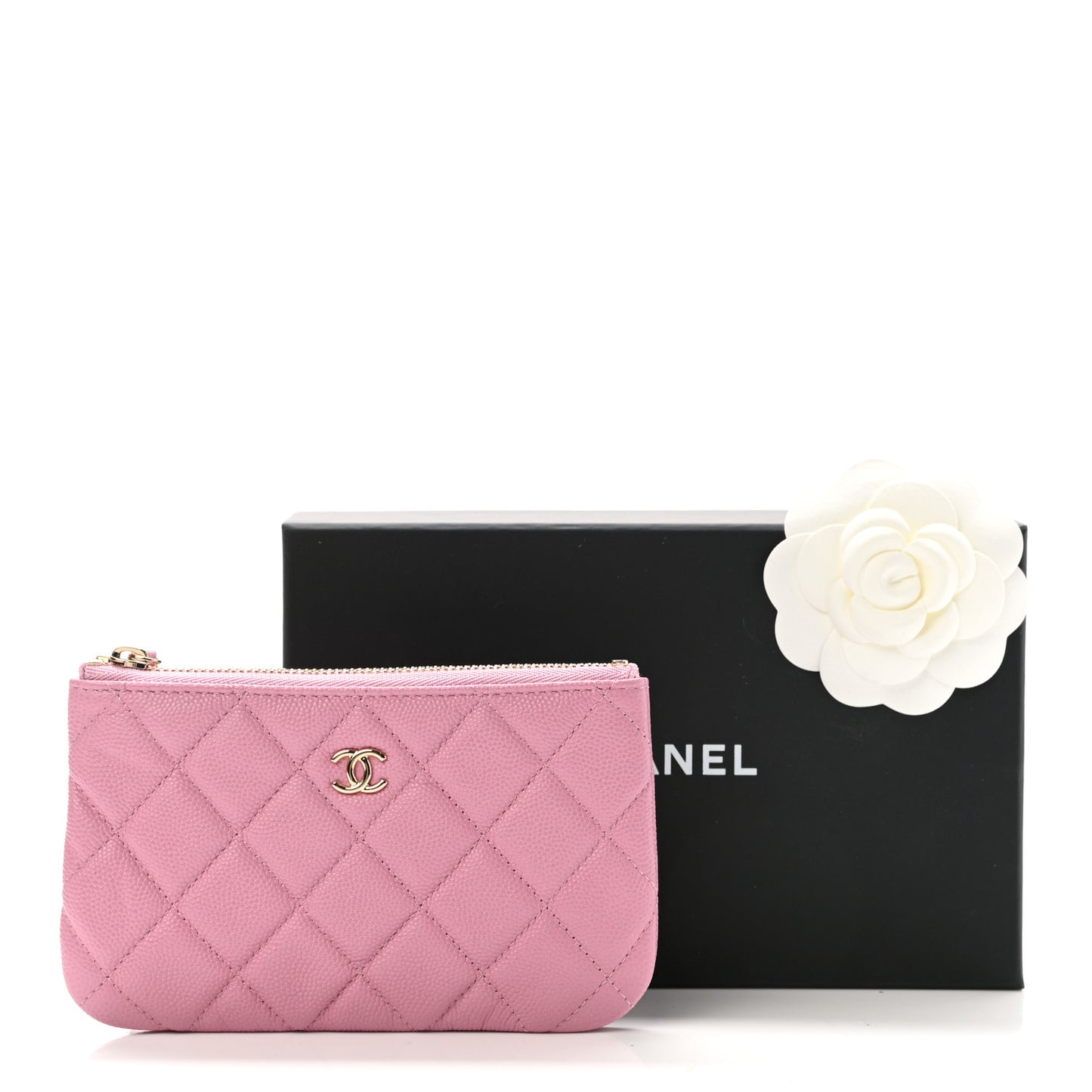 Caviar Quilted Small Cosmetic Case Pink