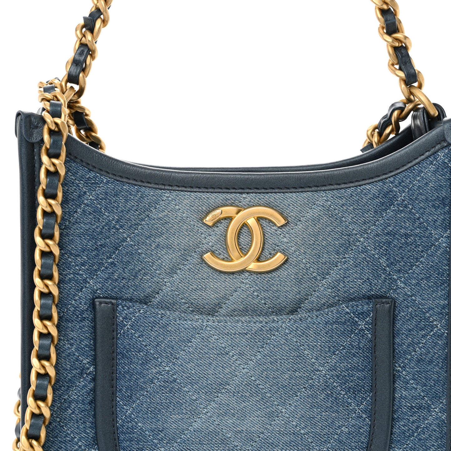 Washed Denim Quilted Small Hobo Blue