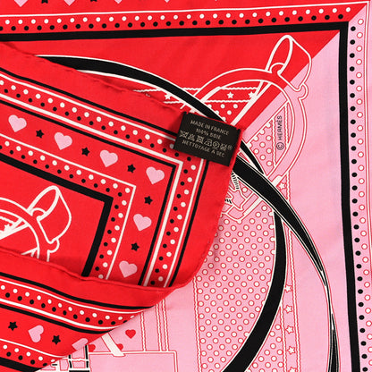 Hermes Silk Grand Manege Cut Bandana Love Scarf 70 Rouge Rose Black 2 of 3
