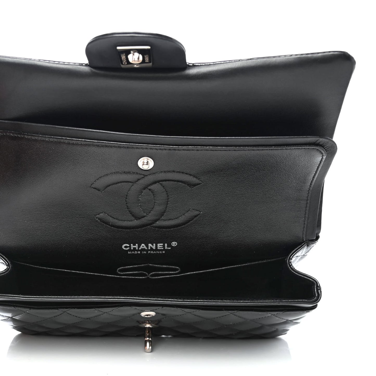 Patent Quilted Medium Double Flap Black