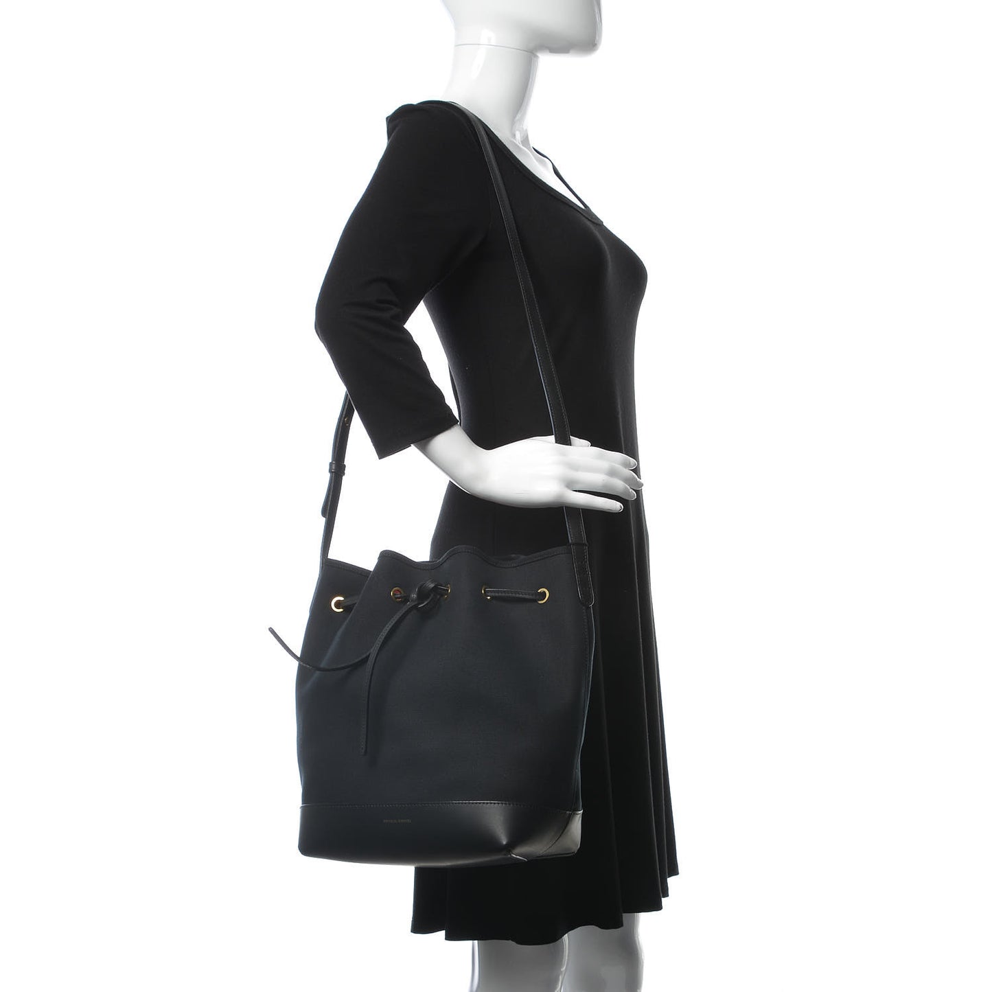 Canvas Calfskin Bucket Bag Black Flamma