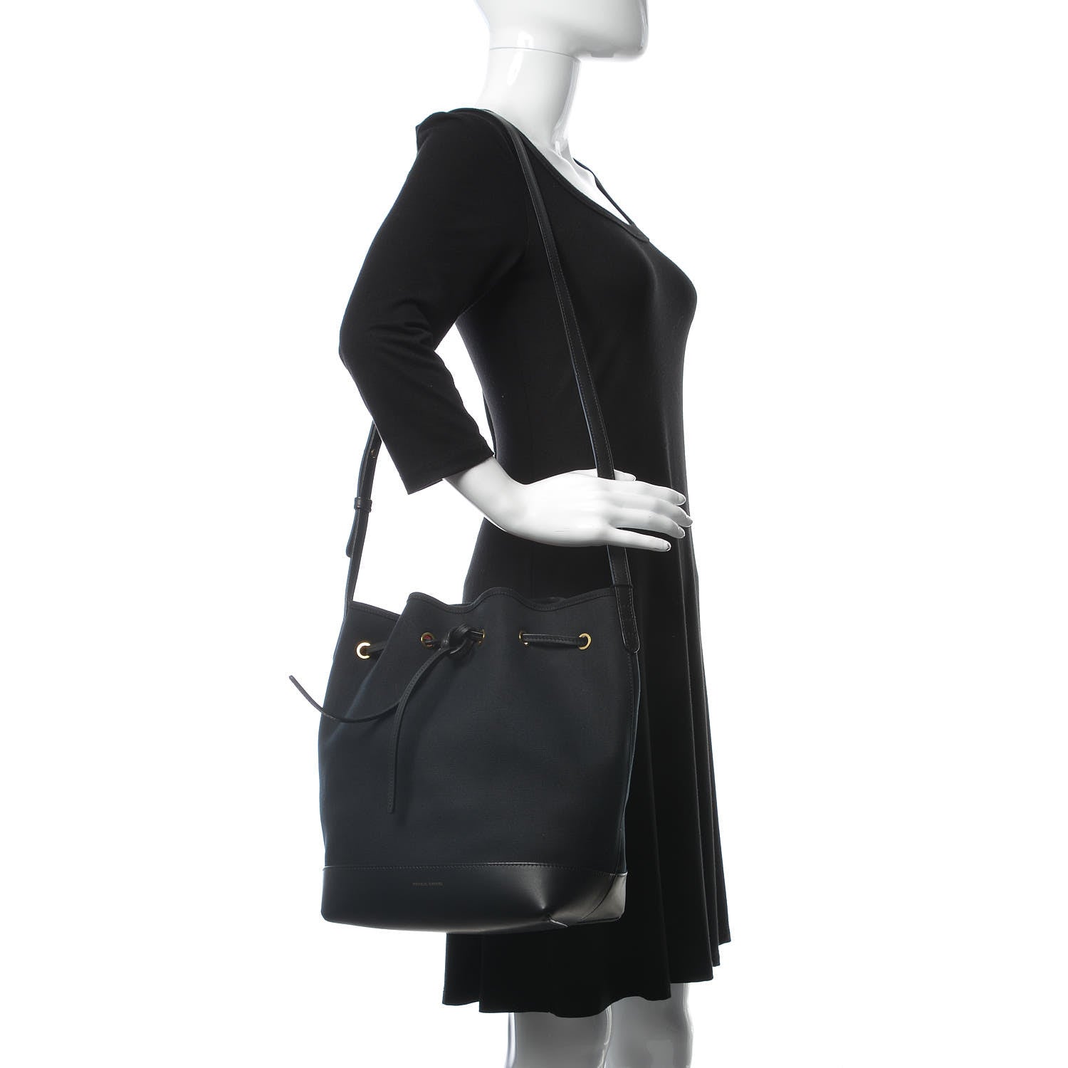 Mansur Gavriel Canvas Calfskin Bucket Bag Black Flamma 2 of 7