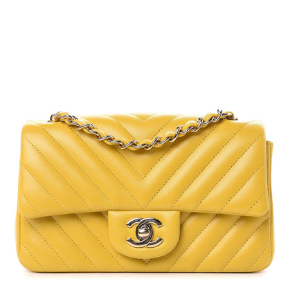 Chanel Lambskin Chevron Quilted Mini Rectangular Flap Yellow 1 of 9