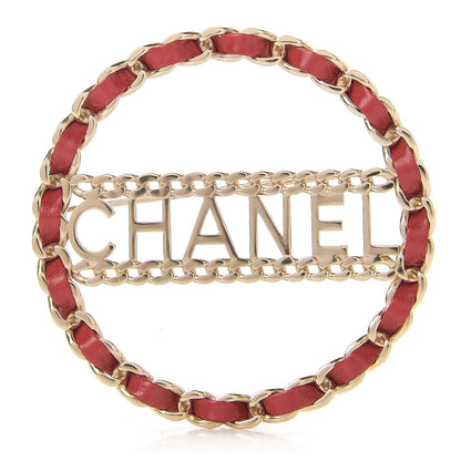 Chanel Lambskin Chain Logo Brooch Red Gold 1 of 8