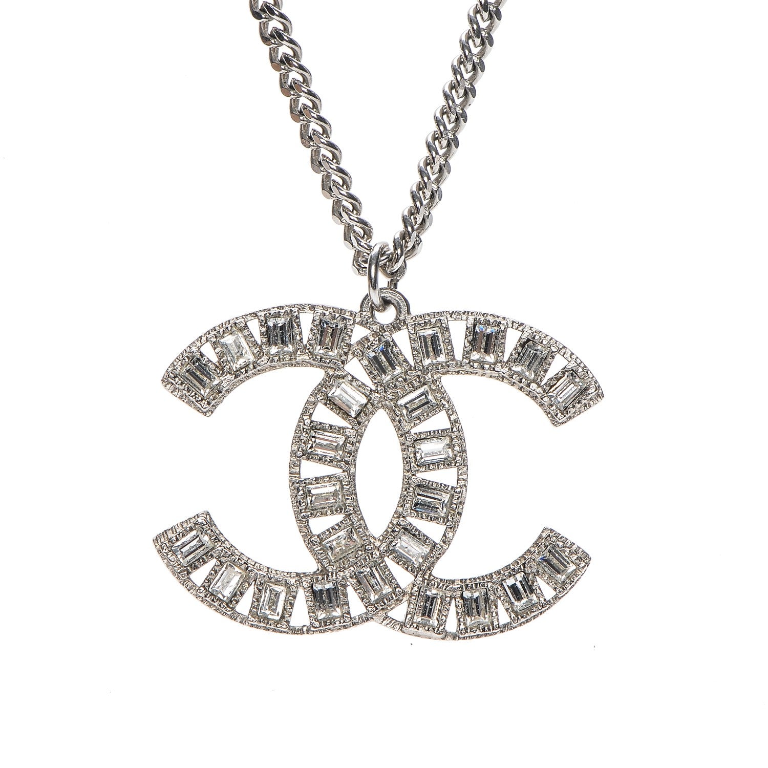 Chanel Baguette Crystal Glitter Large CC Necklace Silver 3 of 5