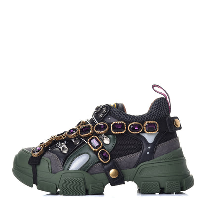 Gucci X SEGA Mesh Suede Calfskin Removable Crystals Flashtrek Sneakers 35.5 Loess Black Olive Green 1 of 8