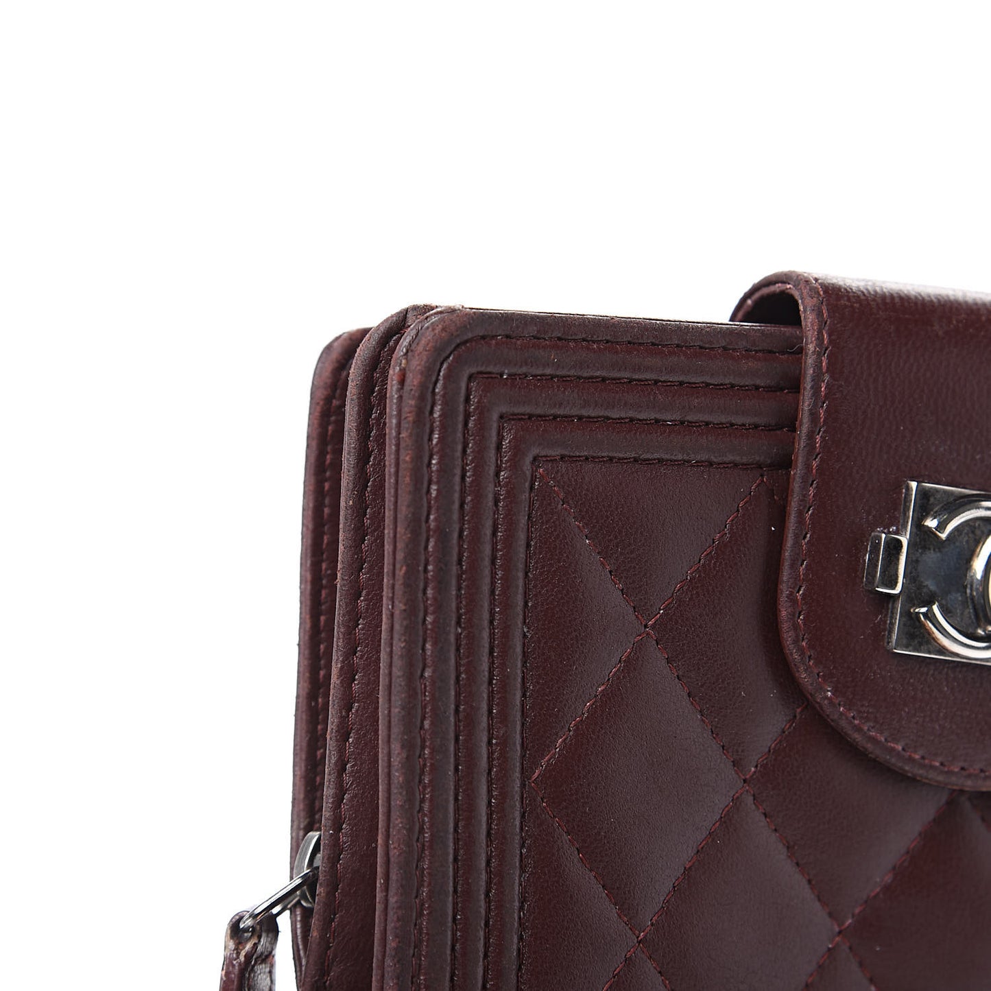 Lambskin Quilted Boy Zipped Pocket Wallet Burgundy