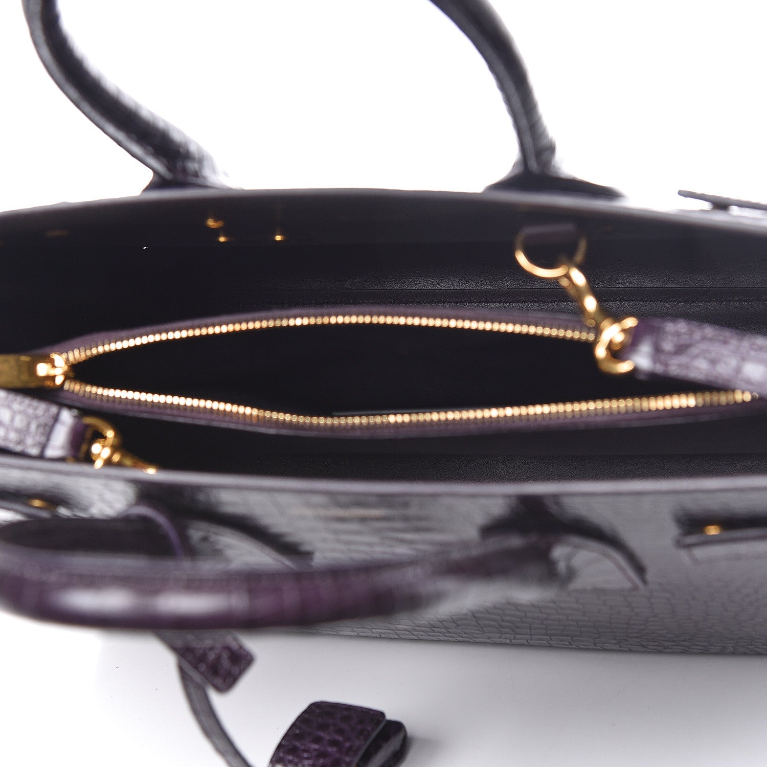 Saint Laurent Calfskin Crocodile Embossed Small Sac De Jour Prune 5 of 11