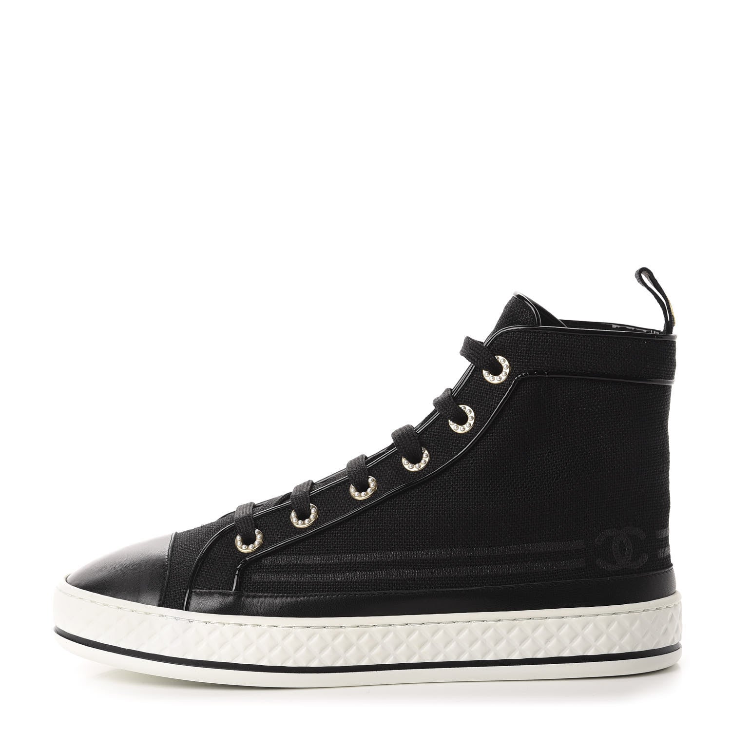 Chanel Fabric Lambskin Lace Up Cap Toe Sneakers 38.5 Black 1 of 9