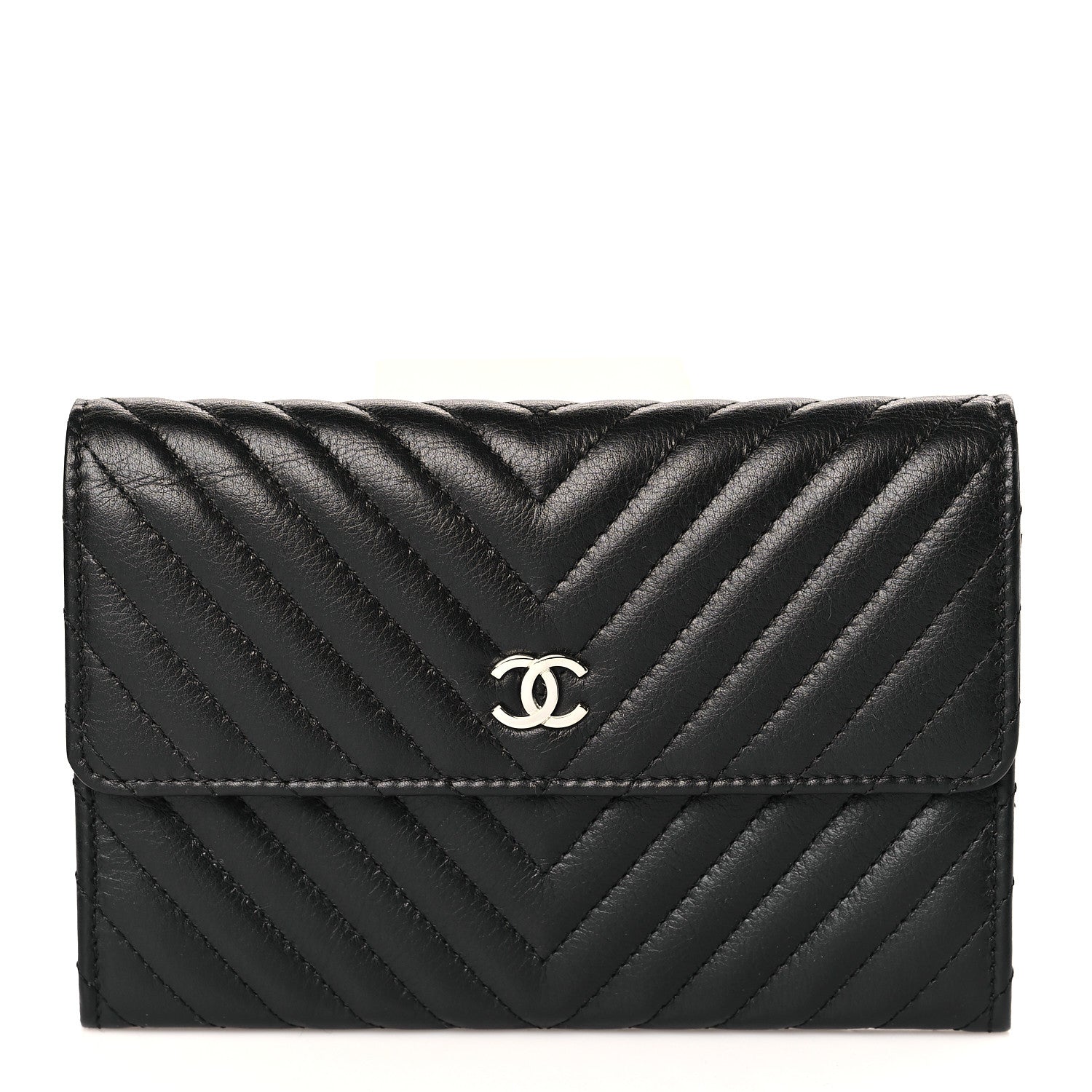 Chanel Cafskin Chevron Quilted Flap Wallet Black 1 of 8