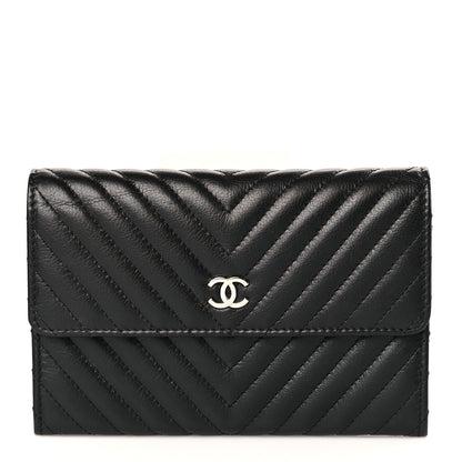 Chanel Cafskin Chevron Quilted Flap Wallet Black 1 of 8