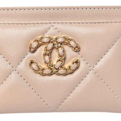 Chanel Shiny Goatskin Quilted Chanel 19 Card Holder Beige 9 of 10