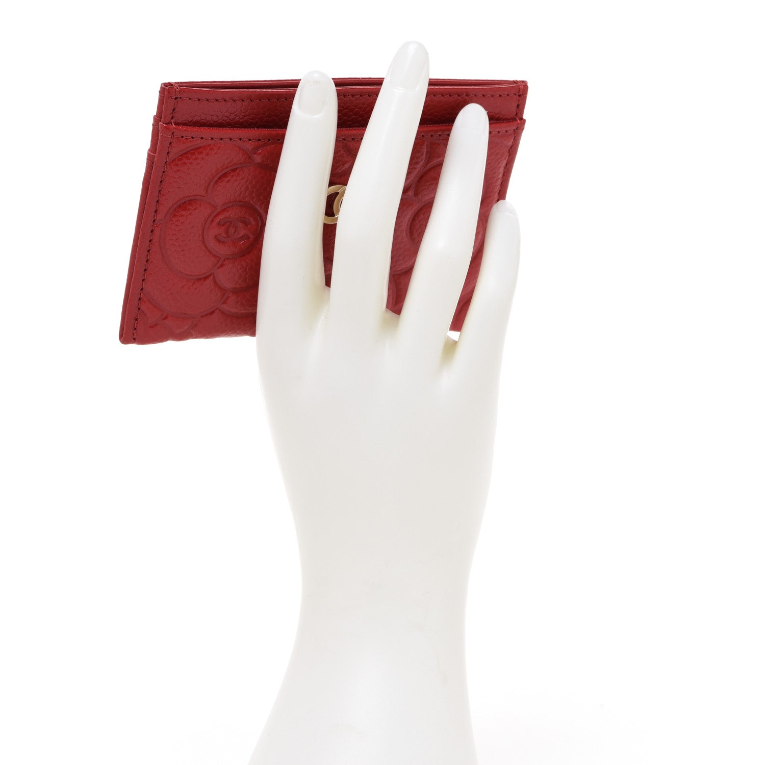 Chanel Caviar Camellia Embossed Card Holder Red 2 of 9