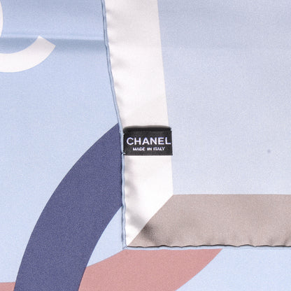 Chanel Silk CC Logo Square Scarf Multicolor Blue 3 of 4