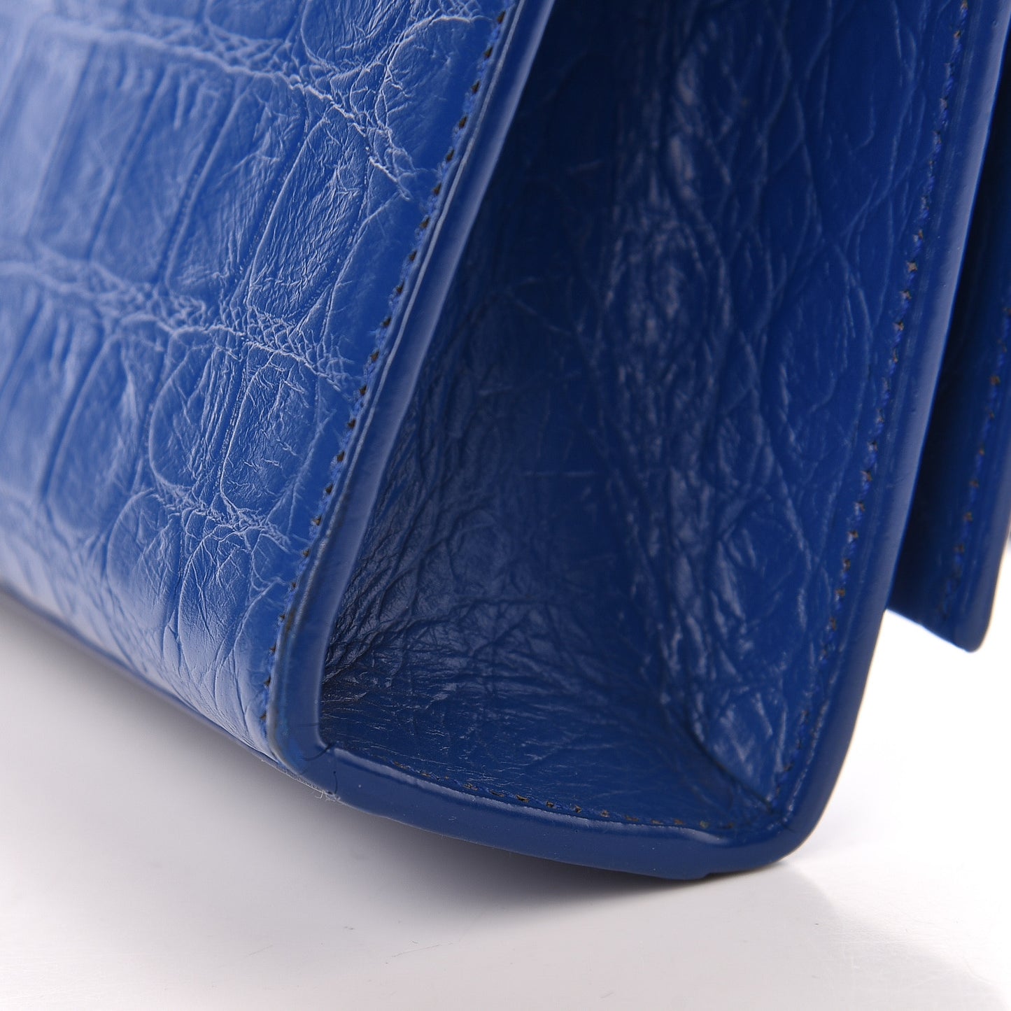 Calfskin Crocodile Embossed Medium Classic Monogram Kate Tassel Satchel Bleu Majorelle