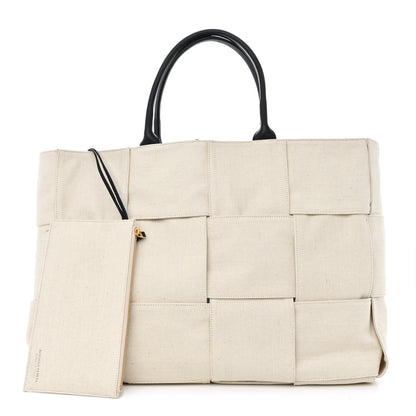 Bottega Veneta Canvas Intrecciato Large Arco Tote Beige Black 3 of 12