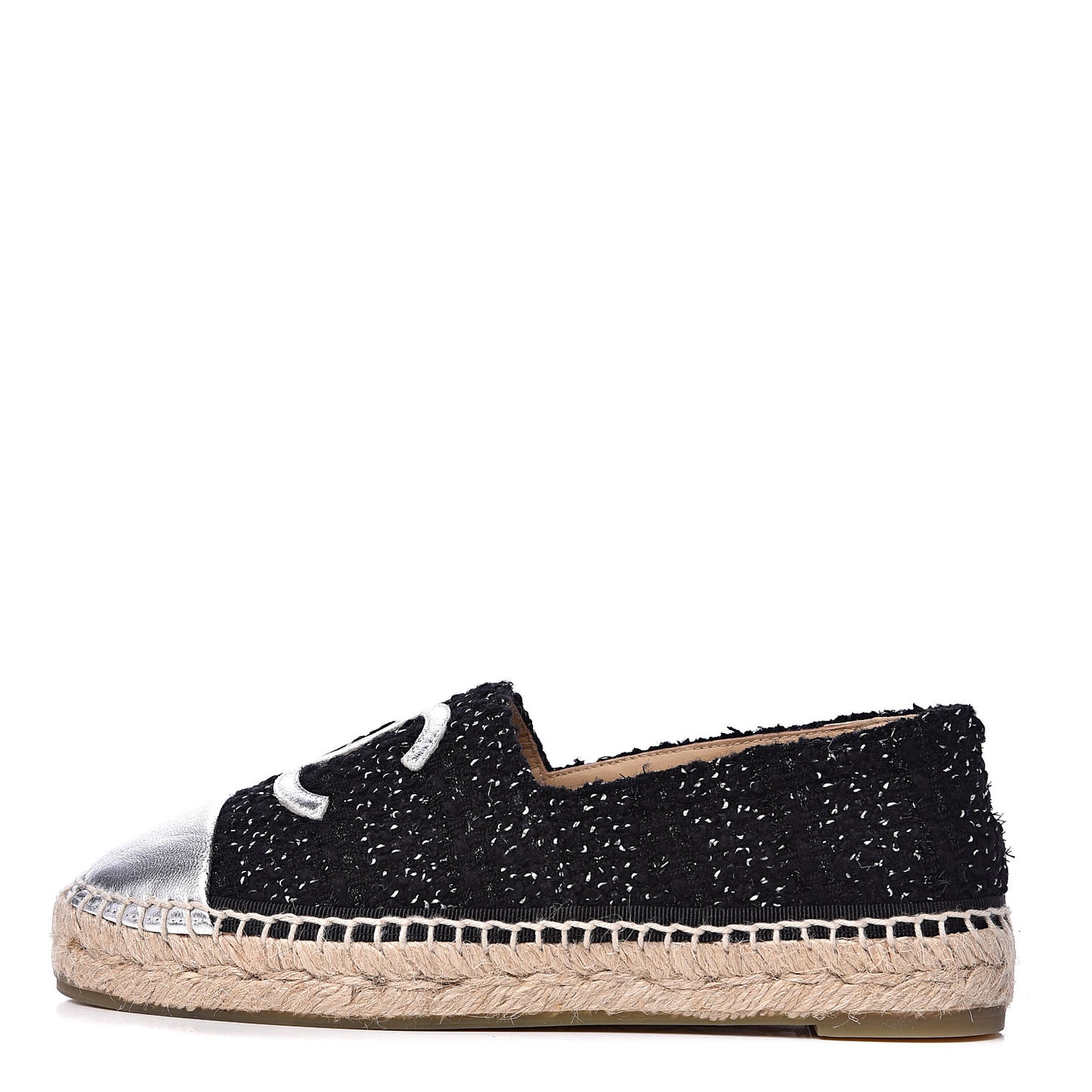 Metallic Tweed Lambskin CC Espadrilles 36 Black Silver