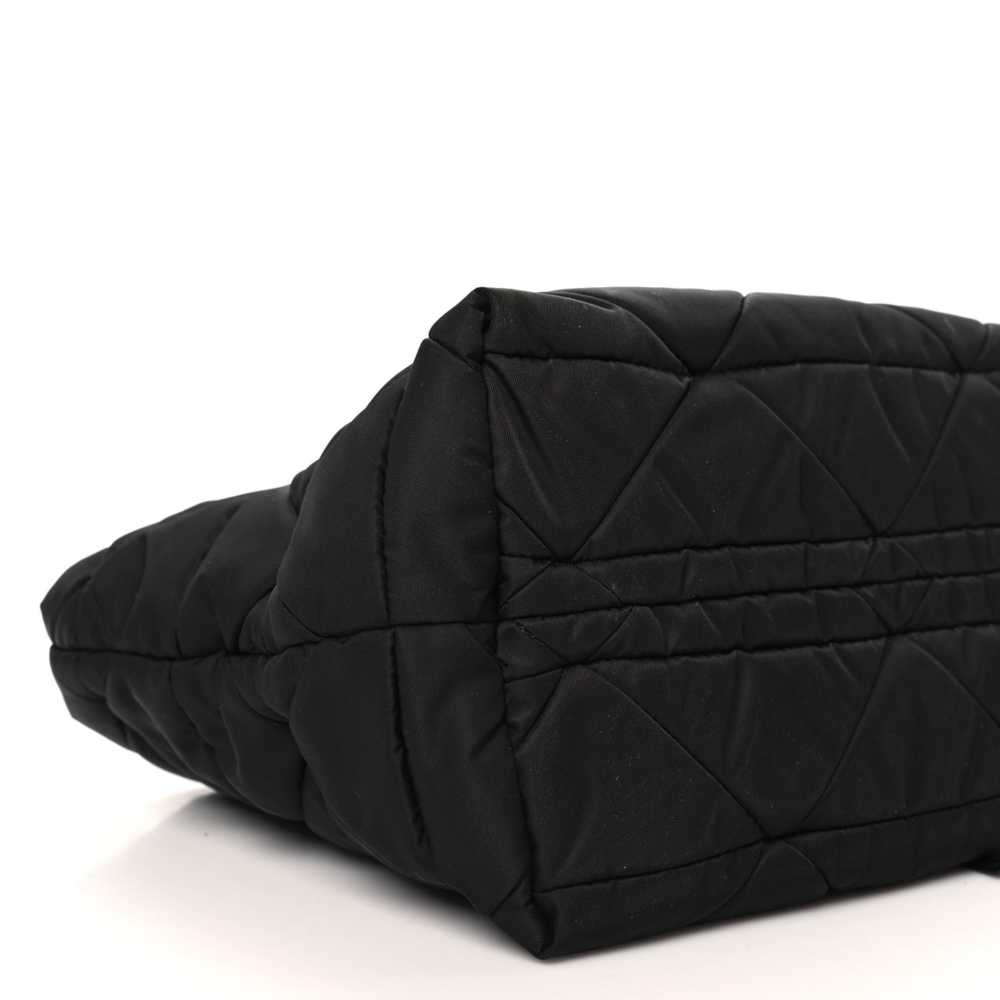 Re-Nylon Nappa Triangle Quilted Padded Small Double Handled Zip Tote Black